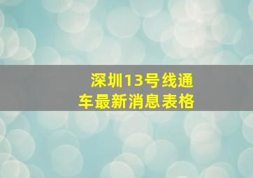 深圳13号线通车最新消息表格